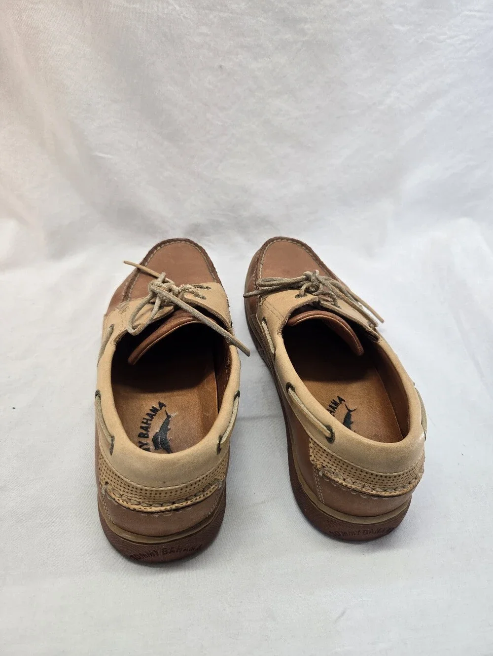 Tommy Bahama Men's 9M Clove Beige Leather Boat Shoes
